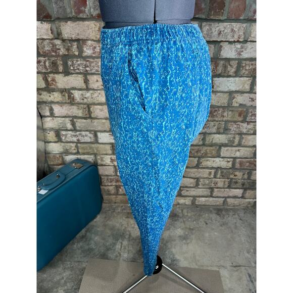 Eddie Bauer pants geometric pattern blue green elastic waist - Picture 4 of 10